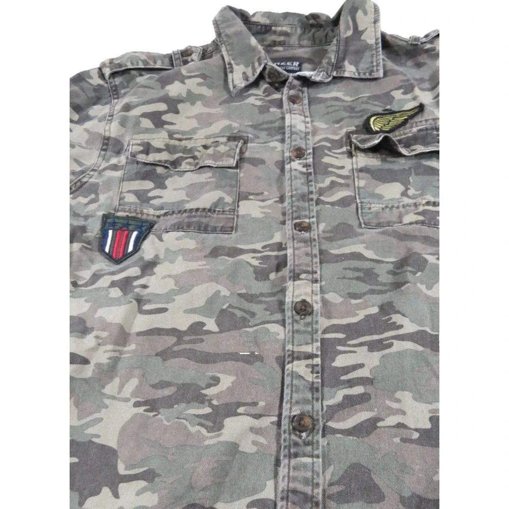 Lazer Men L Camo Military Utility Shirt Jacket Embroidered Wings Patch Shacket